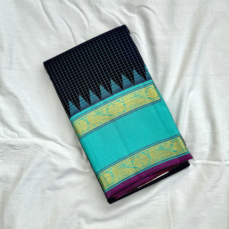 Nautical Blue Kanchipuram with Lush Green