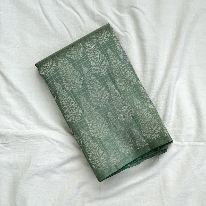 Frosty Green Kanchipuram with Turquoise Blue