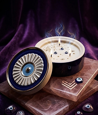 ROUND CERAMIC EVIL EYE CANDLE