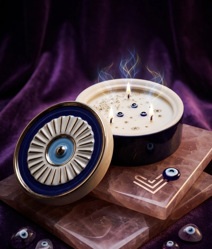 ROUND CERAMIC EVIL EYE CANDLE
