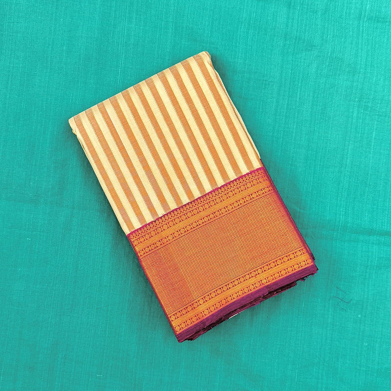 Golden White Kanchipuram with Dusky Saffron