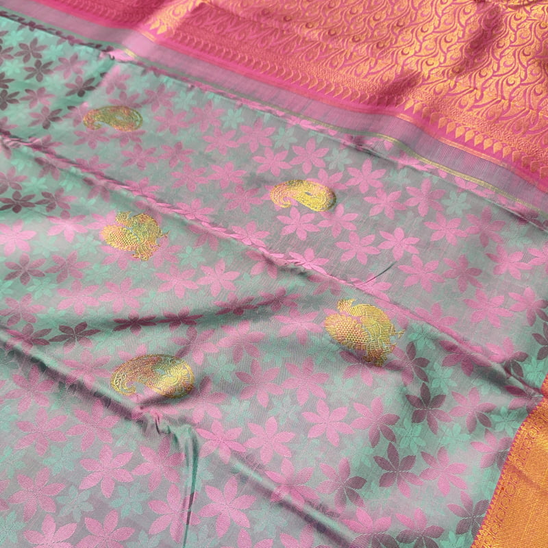 Deep Water Blue Kanchipuram with Rouge Red