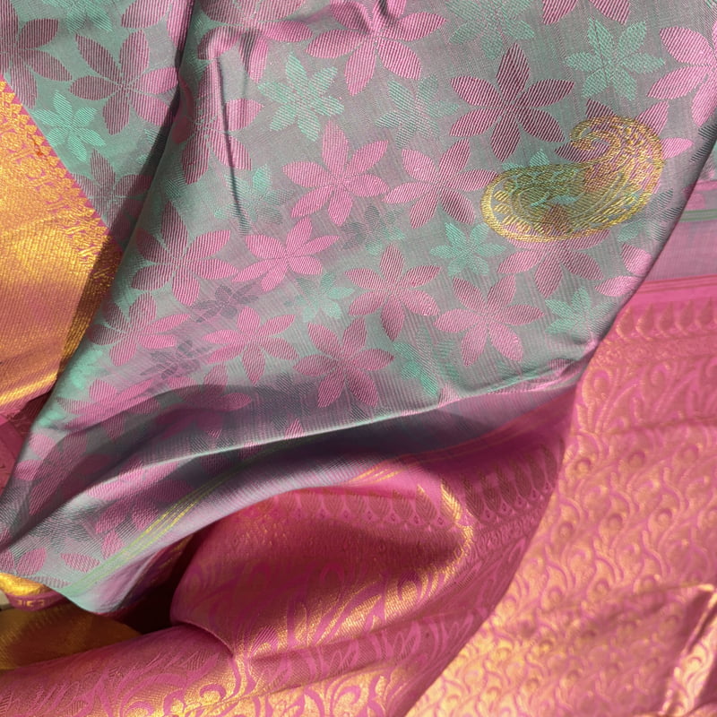 Deep Water Blue Kanchipuram with Rouge Red