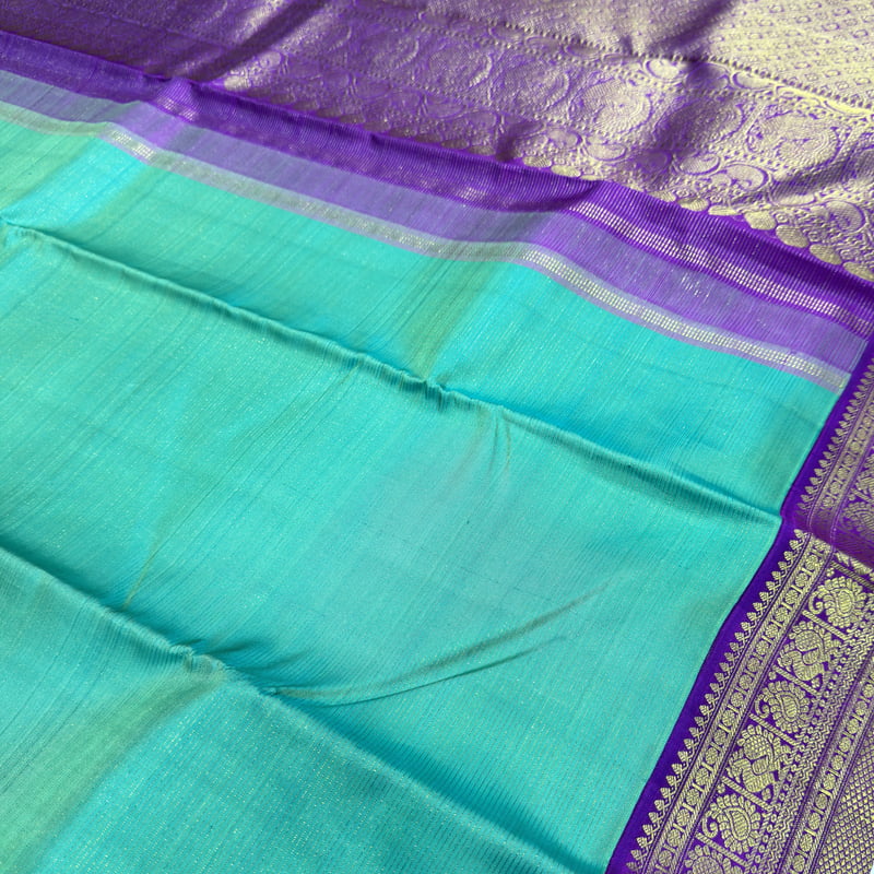 Leaf Green Kanchipuram with Poppy Violet