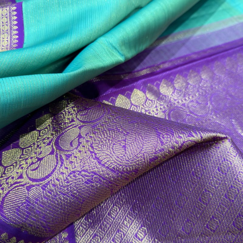 Leaf Green Kanchipuram with Poppy Violet