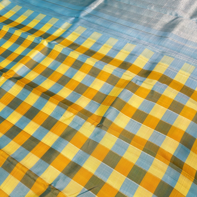 Lemonade Yellow Kanchipuram with Twilight Sea Blue