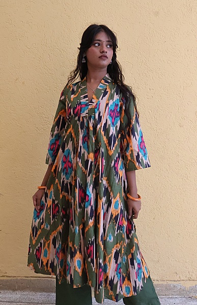 Zeenat's Everyday Flare Top + Pant Set - Green Ikkhat