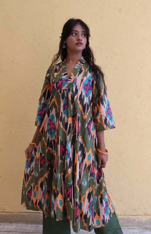 Zeenat's Everyday Flare Top + Pant Set - Green Ikkhat