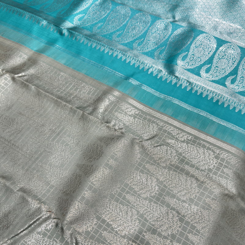Frosty Green Kanchipuram with Turquoise Blue