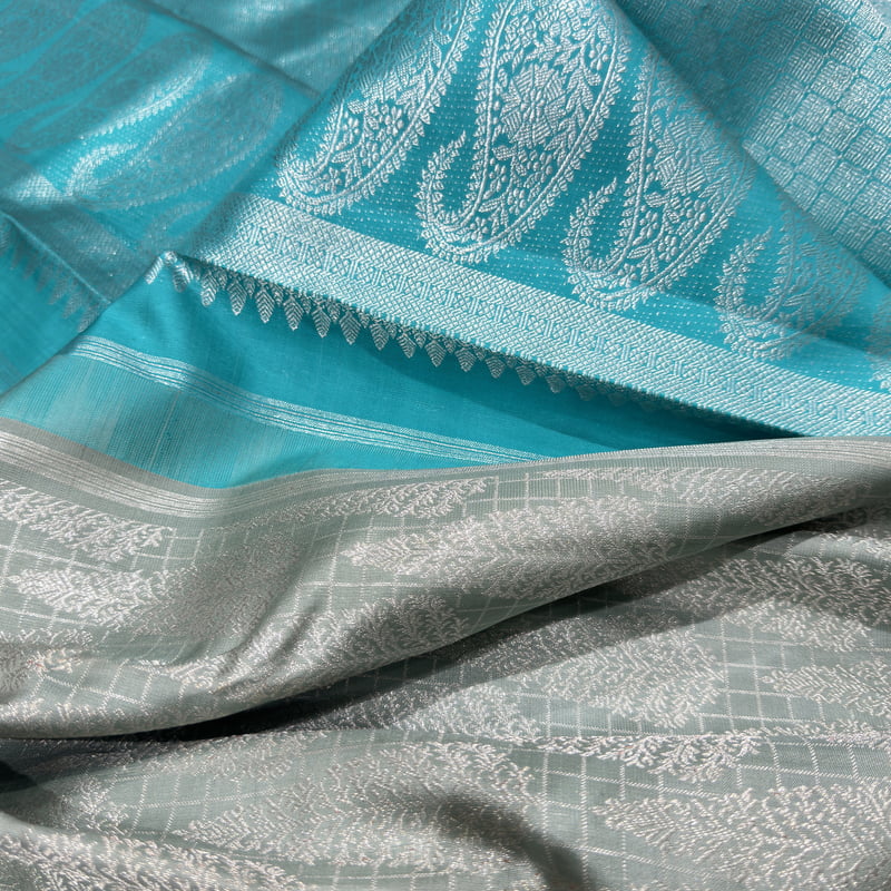 Frosty Green Kanchipuram with Turquoise Blue