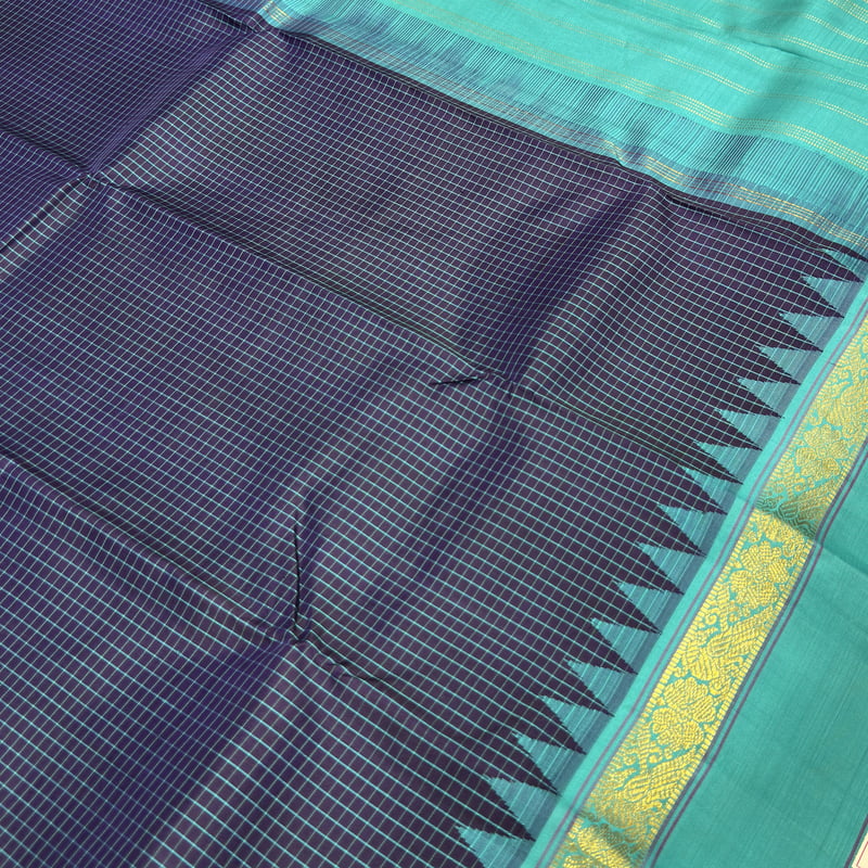Nautical  Blue Kanchipuram with Lush Green