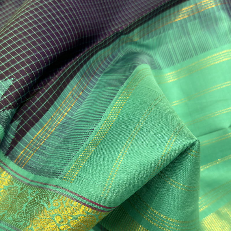 Nautical  Blue Kanchipuram with Lush Green