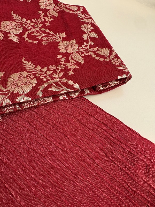 Scarlet Blossom Brocade Sil Set