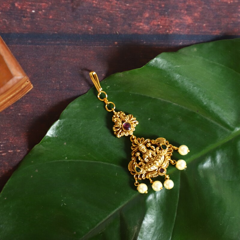 Maang Tikka Traditional Lakshmi with Pearls Lotus