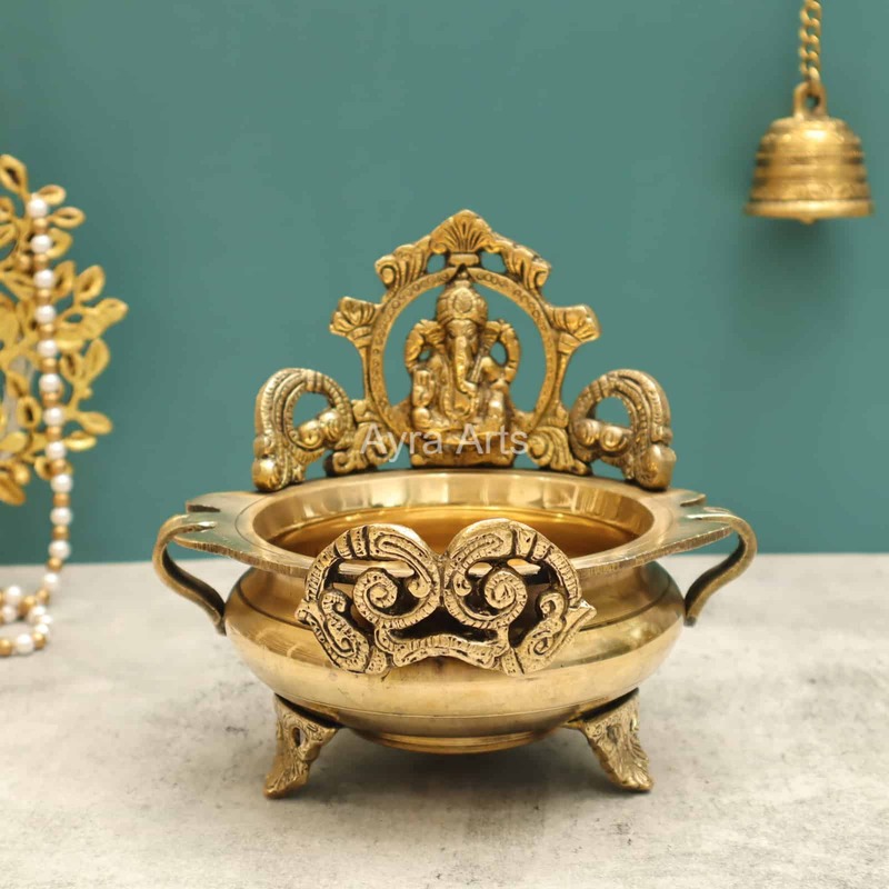Brass Ganesh Urli - 6.8 inch Height | Decorative Display Piece