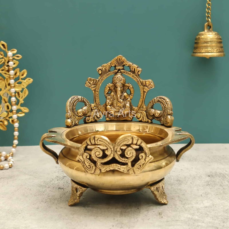 Brass Ganesh Urli - 6.8 inch Height | Decorative Display Piece