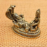 Sacred Brass Vishnu and Lakshmi on Sheshnag for Devotion - 2.5 inch Height