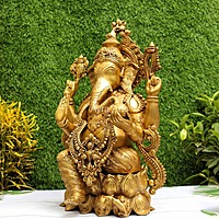 Golden Antique Load Ganesh Idol Sitting on Lotus Kamal Ganesha Statue - 21 inch Height
