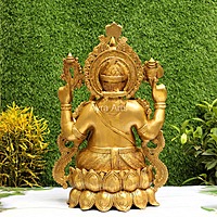 Golden Antique Load Ganesh Idol Sitting on Lotus Kamal Ganesha Statue - 21 inch Height