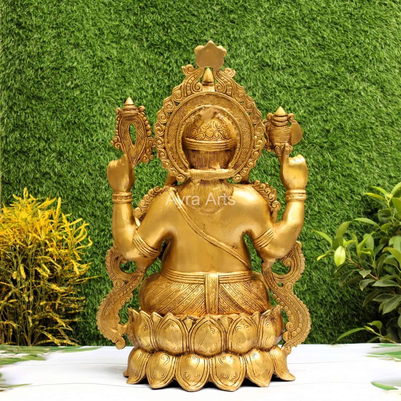 Golden Antique Load Ganesh Idol Sitting on Lotus Kamal Ganesha Statue - 21 inch Height