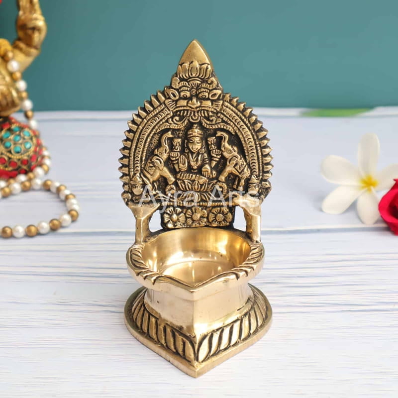 Brass Gaja Lakshmi Deepam 5.2inch Height