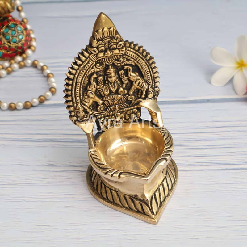 Brass Gaja Lakshmi Deepam 5.2inch Height