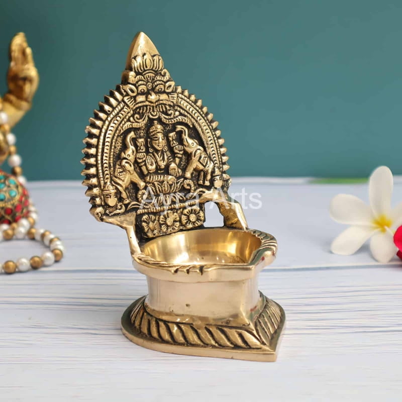 Brass Gaja Lakshmi Deepam 5.2inch Height