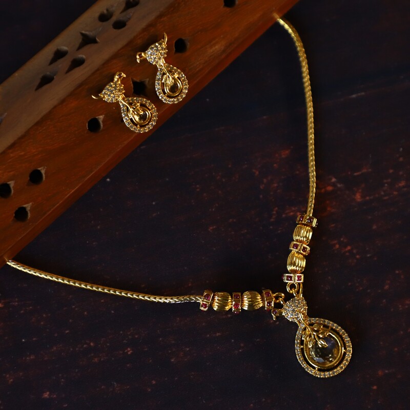 Unique Bird Shape AD Stone Pendant Chain Neck piece-