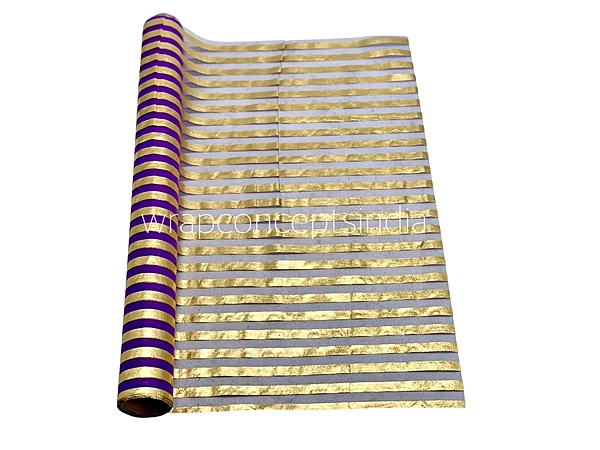 Gold Foil Stripe Organza Roll - 5 Meters-Purple