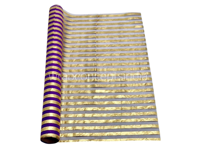 Gold Foil Stripe Organza Roll - 5 Meters-Purple
