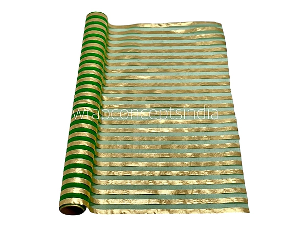 Gold Foil Stripe Organza Roll - 5 Meters-Green
