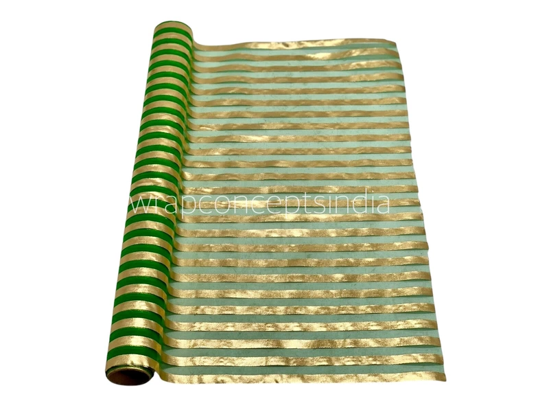 Gold Foil Stripe Organza Roll - 5 Meters-Green