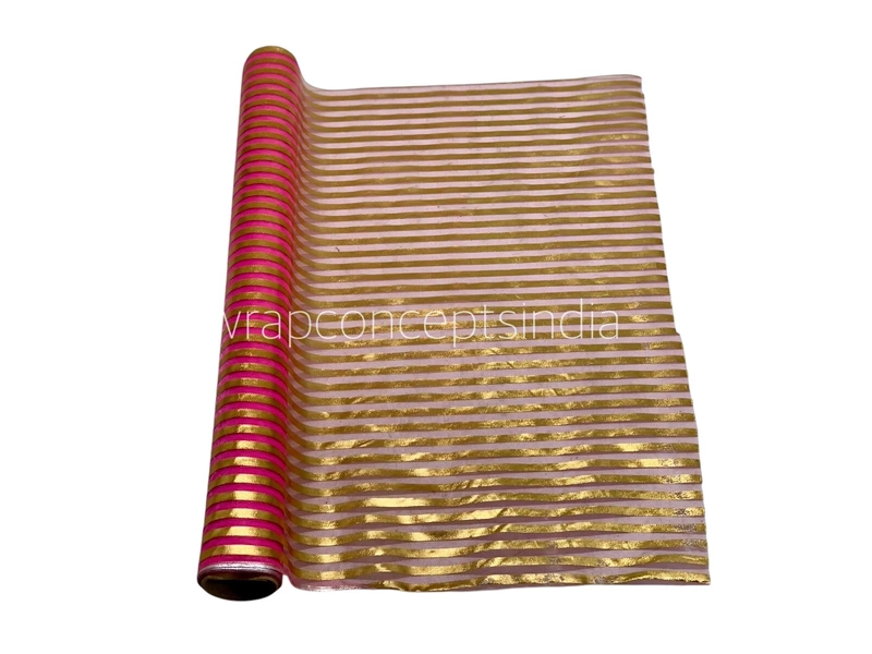 Gold Foil Stripe Organza Roll-Fuchsia