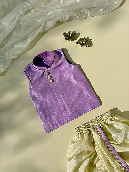 Lilac Buttercup Brocade Silk Dhoti Set