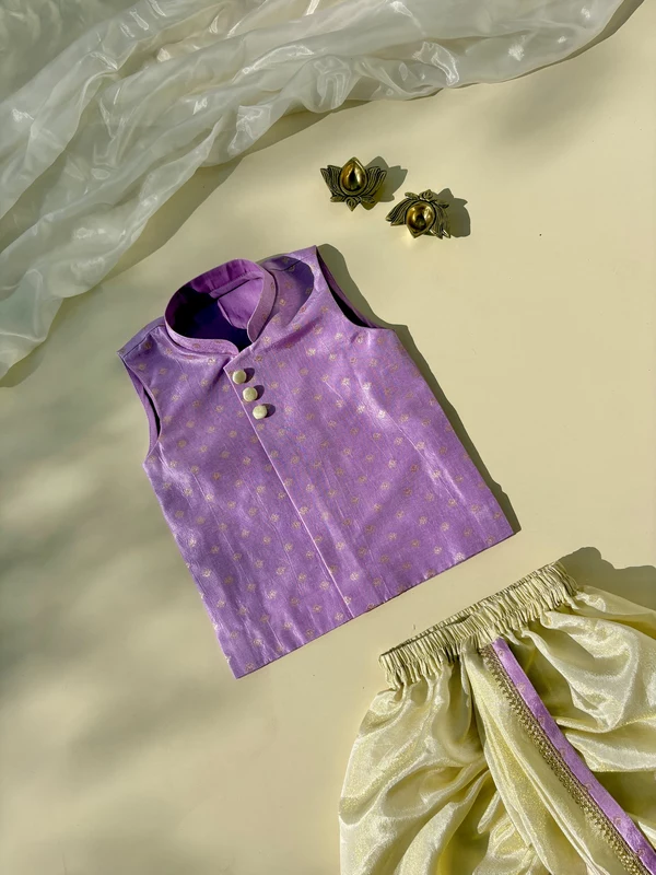 Lilac Buttercup Brocade Silk Dhoti Set