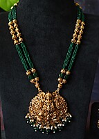 Green beads haram long neck wear with earring
