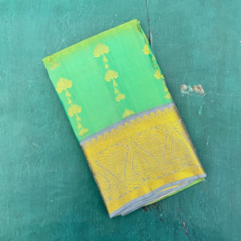 Cascade Green Kanchipuram with Dusky Blue