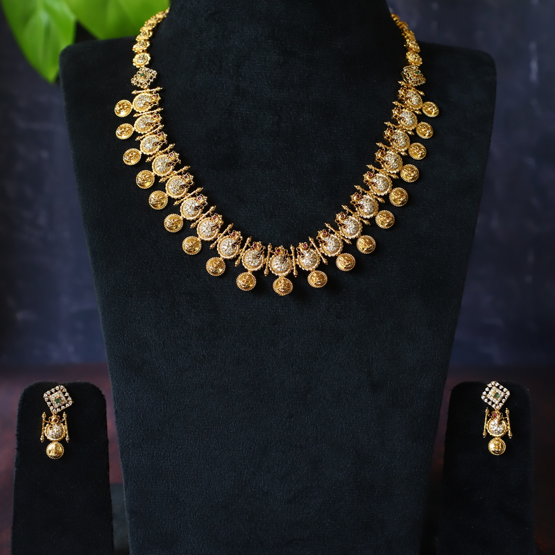 Lakshmi with coin peacock design gold Long Haram