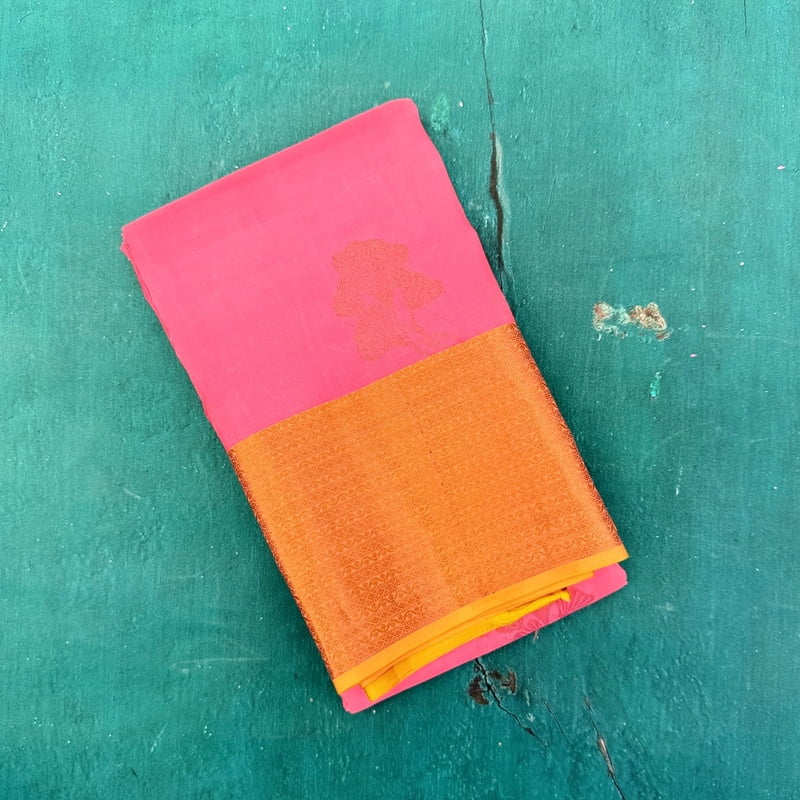 Cupid Pink Kanchipuram with Mango Yellow