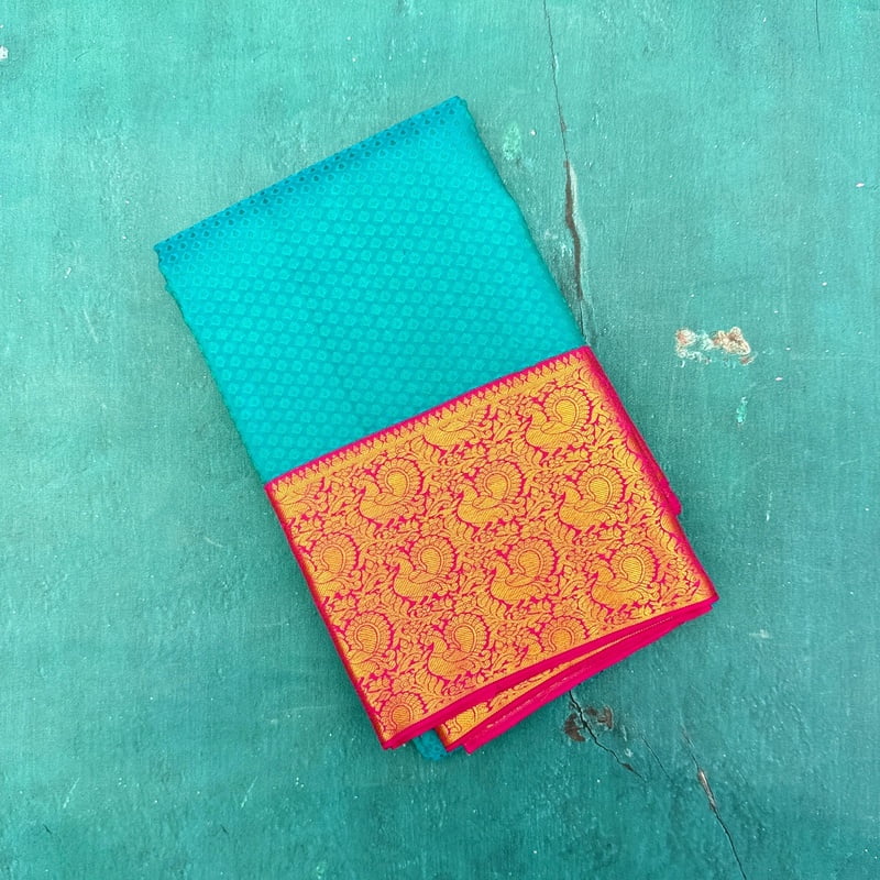 Breeze Blue Kanchipuram with Scarlet Pink