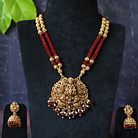 Green beads haram long neck wear with earring