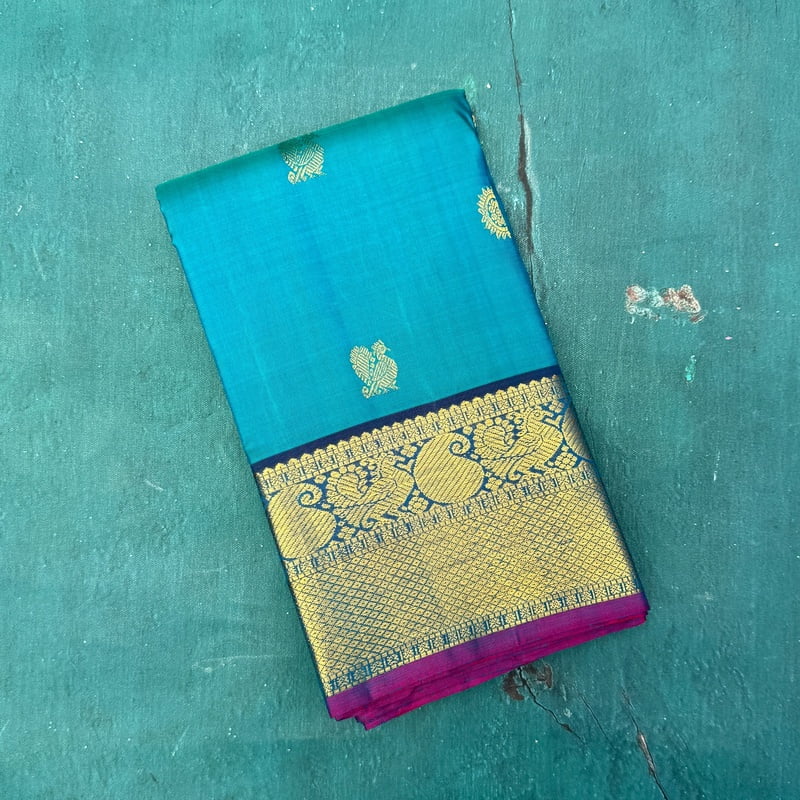 Azure Blue Kanchipuram with Deep Blue