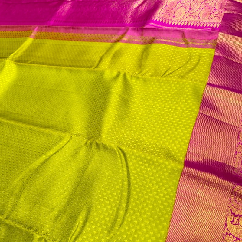 Parrot Green Kanchipuram with Scarlet Pink