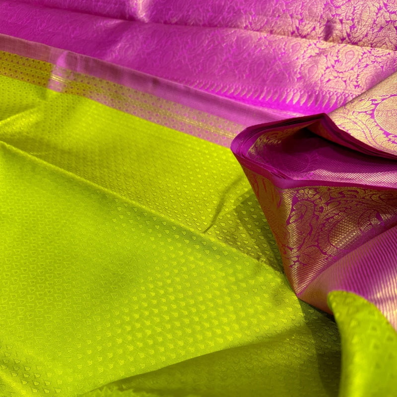 Parrot Green Kanchipuram with Scarlet Pink