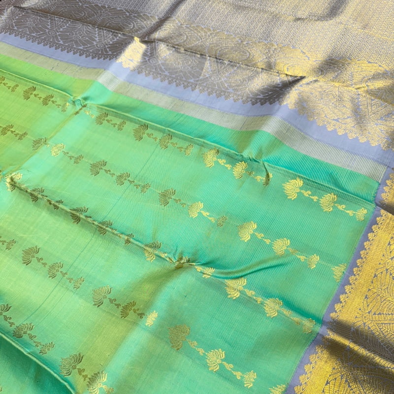 Cascade Green Kanchipuram with Dusky Blue