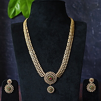 Gold Finish White Stone Long Haram