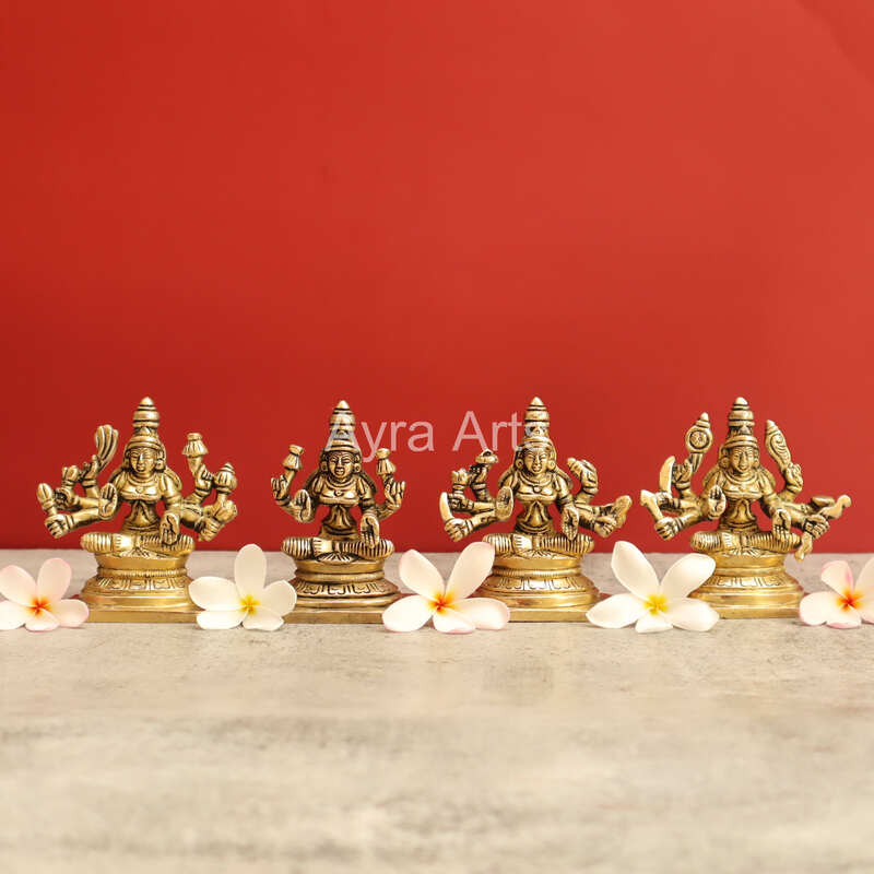 Eight Manifestations of Devi Lakshmi in Brass Ashta lakshmi Brass Idols Set Of 8 Pieces - 3.5 Inch Height