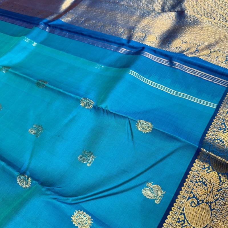 Azure Blue Kanchipuram with Deep Blue