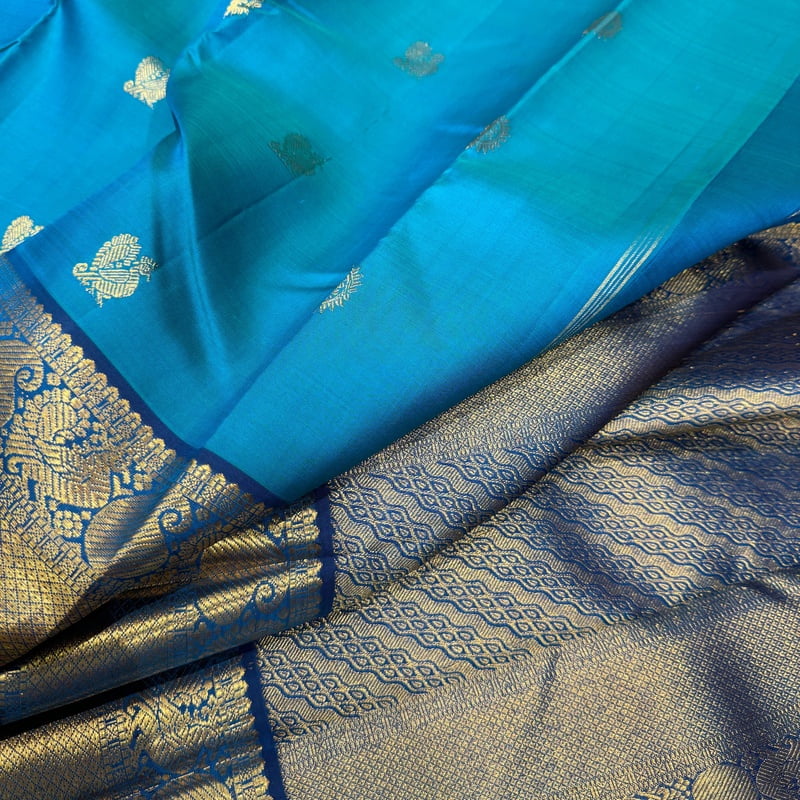 Azure Blue Kanchipuram with Deep Blue