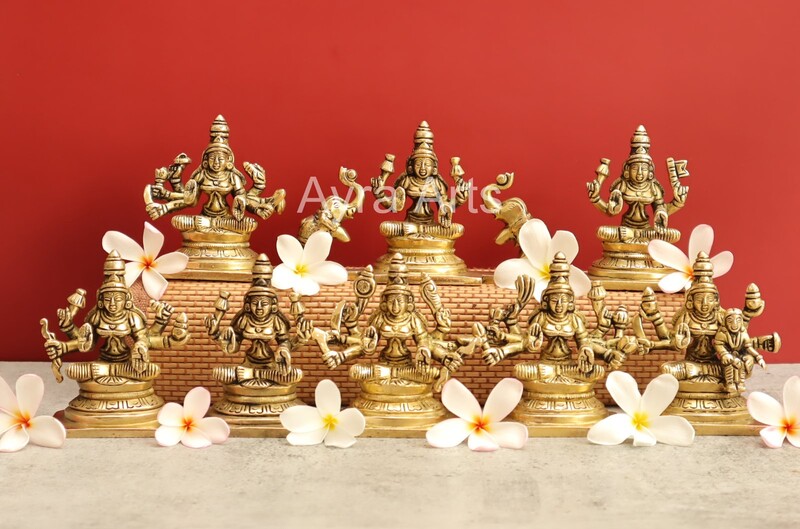 Eight Manifestations of Devi Lakshmi in Brass Ashta lakshmi Brass Idols Set Of 8 Pieces - 3.5 Inch Height
